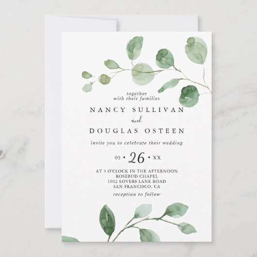 Elegant minimalistisch groen Eucalyptus Casual huw Kaart (Voorkant)