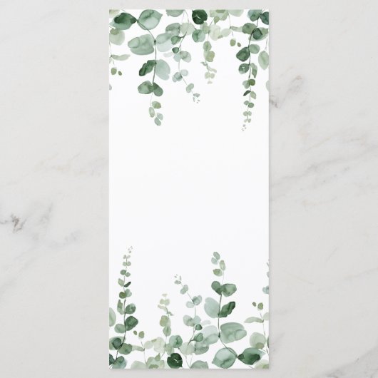 Elegant minimalistisch groen eucalyptus diner menu (Achterkant)