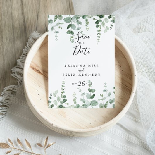 Elegant Minimalistisch Groen Eucalyptus Save the D Briefkaart