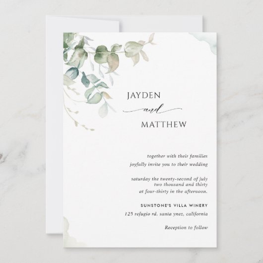 Elegant minimalistisch groen Eucalyptus Wedding Kaart (Voorkant)