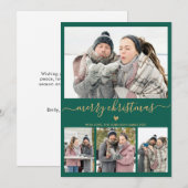 Elegant minimalistisch groen goud 4 FotoKerstmis Feestdagenkaart (Voorkant / Achterkant)