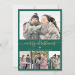 Elegant minimalistisch groen goud 4 FotoKerstmis Feestdagenkaart<br><div class="desc">Elegant, minimalistisch, modern groen en Gold 4 Photo Collage Merry Kerstmis Script Holiday Card. Deze feestelijke, minimaal vier (4) fotovakantiekaart sjabloon is voorzien van een fotocollage, een klein doedelhart en zegt Merry Kerstmis! De tekst met de groet "Merry Kerstmis" is geschreven in een prachtige gouden handgeschreven typografie met de letters...</div>