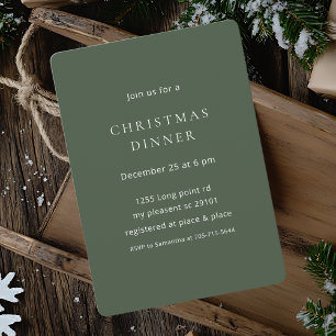 "Elegant Minimalistisch Groen Kerst Dinner  Kaart