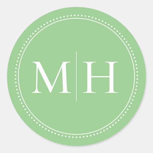 Elegant minimalistisch groen monogram gestippelde ronde sticker (Voorkant)