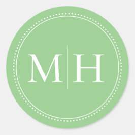 Elegant minimalistisch groen monogram gestippelde  ronde sticker