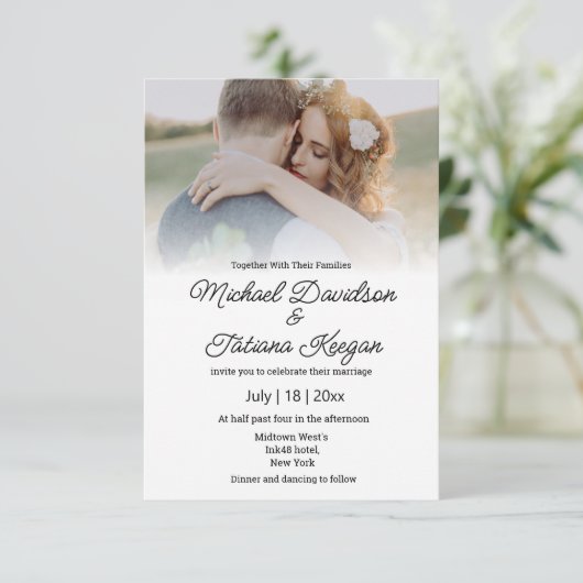 elegant minimalistisch handschrift trouwfoto kaart (Staand voorkant)