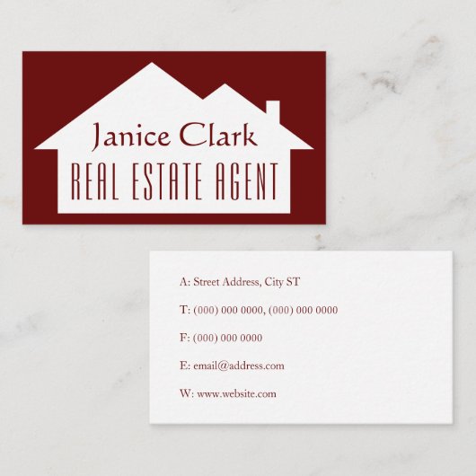 Elegant minimalistisch huisvormig rood visitekaartje (Voorkant / Achterkant)
