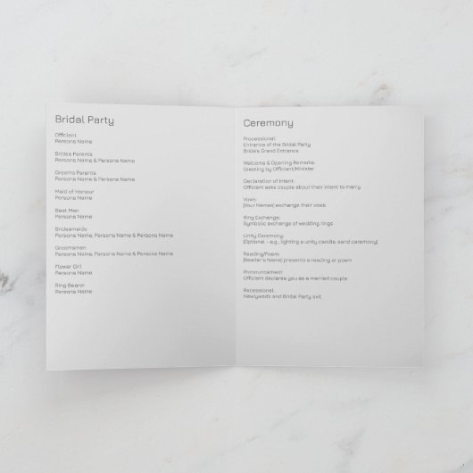 Elegant minimalistisch huwelijk programma (Binnen)