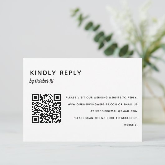 Elegant minimalistisch huwelijk RSVP QR-code onlin (Staand voorkant)