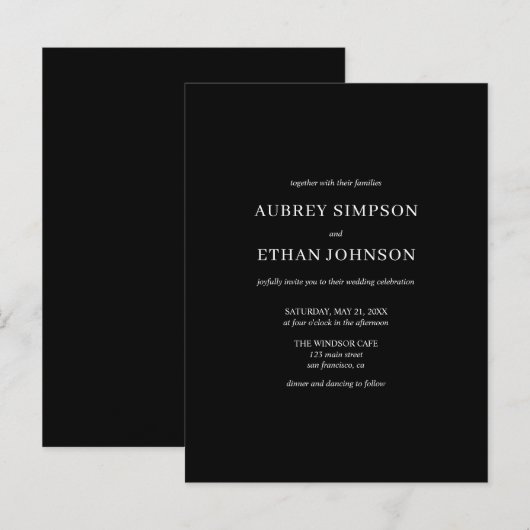 Elegant minimalistisch huwelijk uitnodiging briefkaart (Voorkant / Achterkant)