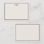 Elegant minimalistisch ivoor drieletterig monogram notitiekaartje (Voorkant / Achterkant)