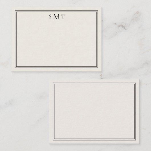Elegant minimalistisch ivoor drieletterig monogram notitiekaartje (Voorkant / Achterkant)