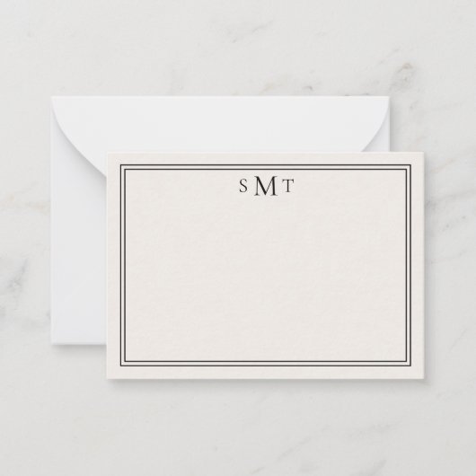 Elegant minimalistisch ivoor drieletterig monogram notitiekaartje (Voorkant)