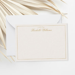 Elegant Minimalistisch Ivoor en Gouden Monogram Notitiekaartje