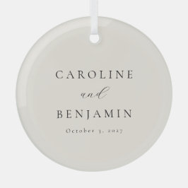 Elegant Minimalistisch Ivory Cream Calligraphy Wed Glas Ornament