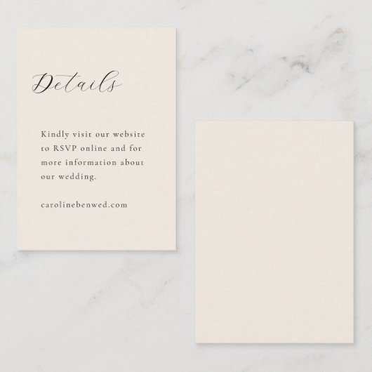 Elegant Minimalistisch Ivory Cream Calligraphy Wed Informatiekaartje (Voorkant / Achterkant)