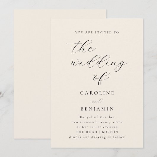 Elegant Minimalistisch Ivory Cream Calligraphy Wed Kaart (Voorkant / Achterkant)