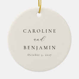 Elegant Minimalistisch Ivory Cream Calligraphy Wed Keramisch Ornament