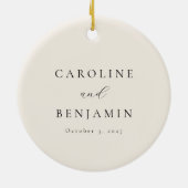 Elegant Minimalistisch Ivory Cream Calligraphy Wed Keramisch Ornament (Achterkant)