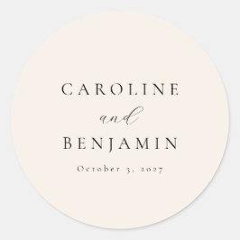 Elegant Minimalistisch Ivory Cream Calligraphy Wed Ronde Sticker