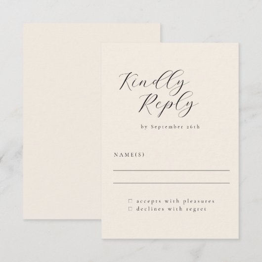 Elegant Minimalistisch Ivory Cream Calligraphy Wed RSVP Kaartje (Voorkant / Achterkant)