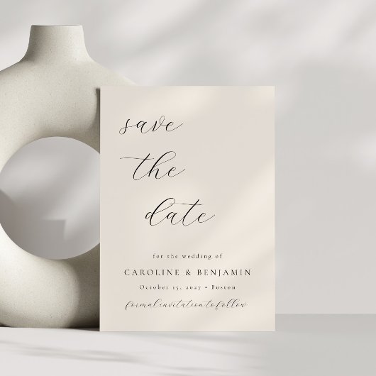 Elegant Minimalistisch Ivory Cream Calligraphy Wed Save The Date