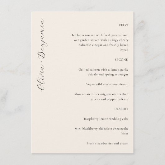 Elegant Minimalistisch Ivory Script Custom Wedding Menu (Voorkant)