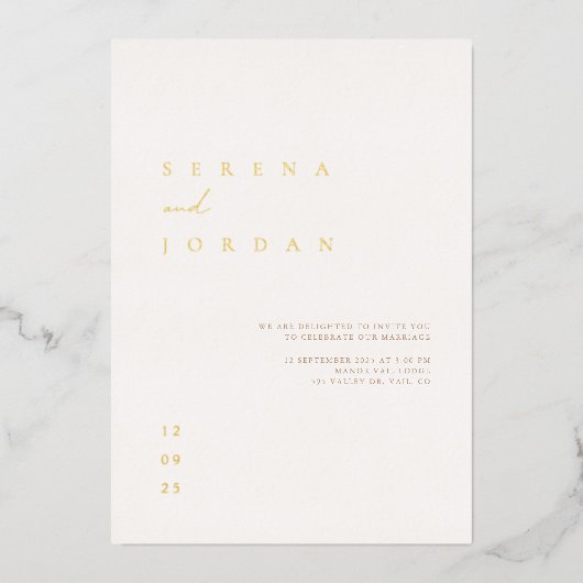 Elegant minimalistisch Ivory Taupe Wedding Folie Uitnodiging (Voorkant)
