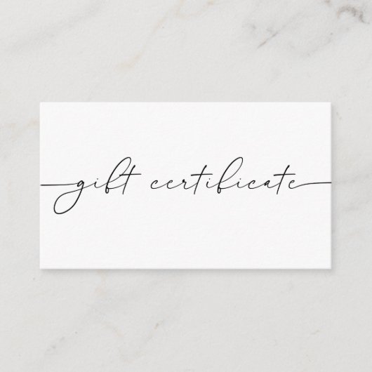Elegant minimalistisch kalligrafie cadeaubon informatiekaartje (Voorkant)