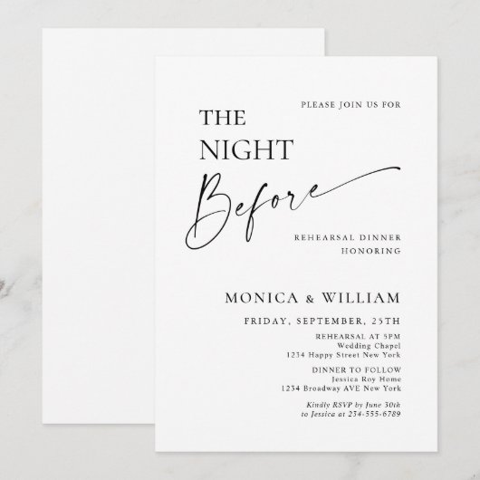 Elegant minimalistisch kalligrafie repetitief dine kaart (Voorkant / Achterkant)