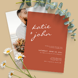 Elegant minimalistisch kalligrafie Terracotta Wedd Kaart