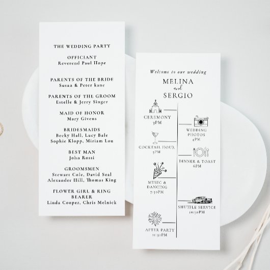 Elegant minimalistisch kalligrafie tijdlijnhuwelij programmakaart