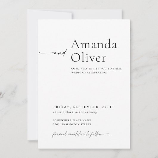 Elegant minimalistisch kalligrafiehuwelijk kaart (Voorkant)