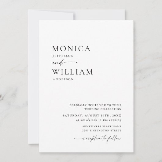 Elegant minimalistisch kalligrafiehuwelijk kaart (Voorkant)