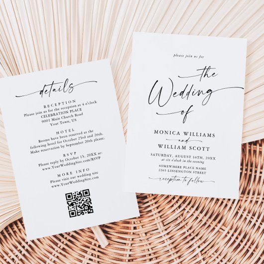 Elegant minimalistisch kalligrafiehuwelijk kaart