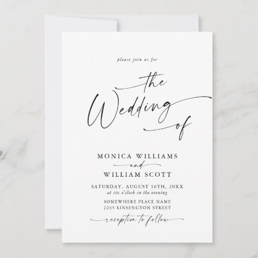 Elegant minimalistisch kalligrafiehuwelijk kaart (Voorkant)