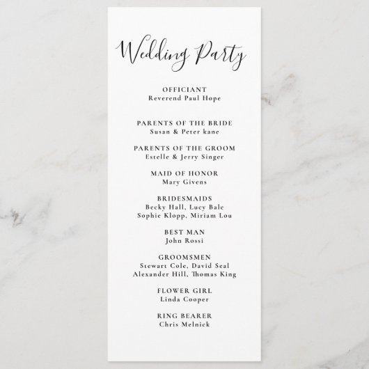 Elegant minimalistisch kalligrafiehuwelijk programmakaart (Achterkant)