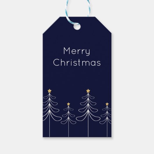 Elegant minimalistisch kerstboomontwerp blauw cadeaulabel (Voorkant)