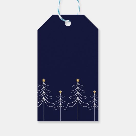 Elegant minimalistisch kerstboomontwerp blauw cadeaulabel (Achterkant)