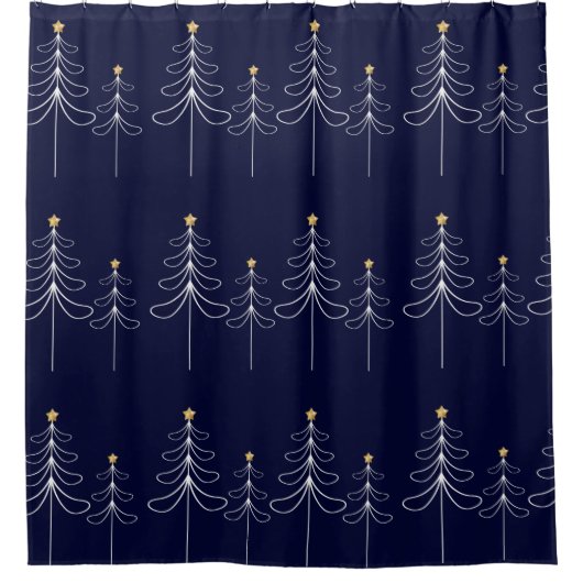 Elegant minimalistisch kerstboomontwerp blauw douchegordijn (Voorkant)