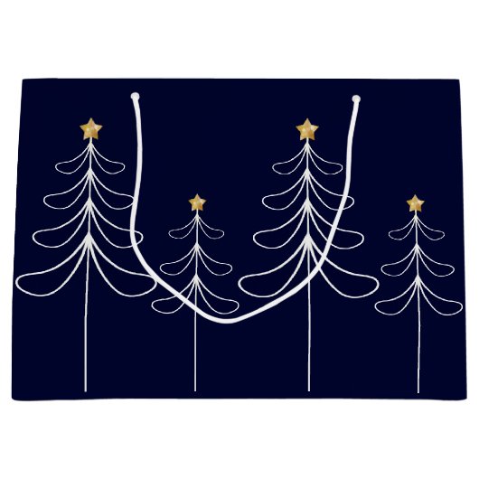 Elegant minimalistisch kerstboomontwerp blauw groot cadeauzakje (Voorkant)