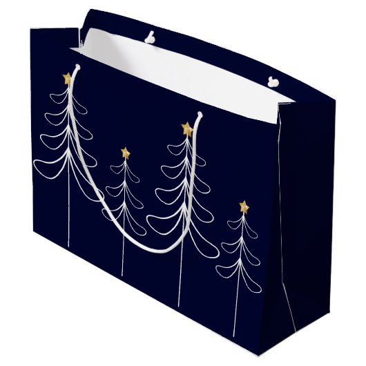 Elegant minimalistisch kerstboomontwerp blauw groot cadeauzakje (Achterkant Gekanteld)