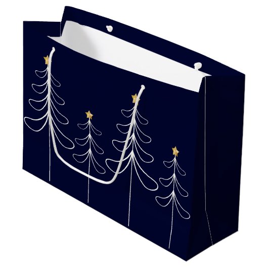 Elegant minimalistisch kerstboomontwerp blauw groot cadeauzakje (Voorkant Gekanteld)