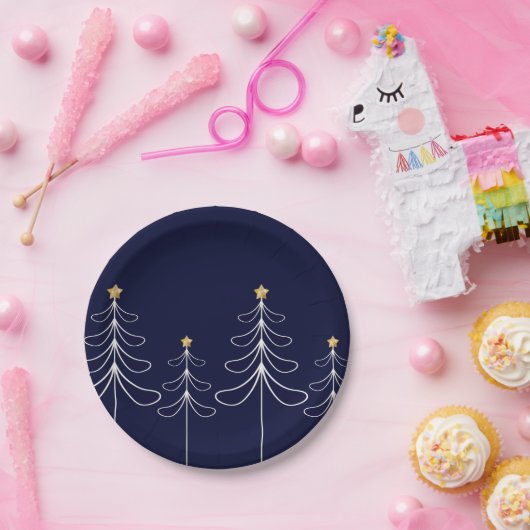 Elegant minimalistisch kerstboomontwerp blauw papieren bordje (Feest)