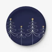 Elegant minimalistisch kerstboomontwerp blauw papieren bordje (Voorkant)