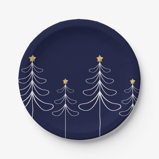 Elegant minimalistisch kerstboomontwerp blauw papieren bordje (Voorkant)