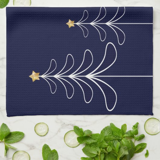 Elegant minimalistisch kerstboomontwerp blauw theedoek (Gevouwen)