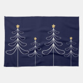 Elegant minimalistisch kerstboomontwerp blauw theedoek (Horizontaal)