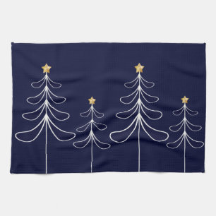 Elegant minimalistisch kerstboomontwerp blauw theedoek