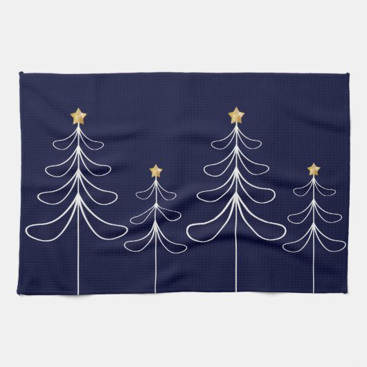 Elegant minimalistisch kerstboomontwerp blauw theedoek (Horizontaal)